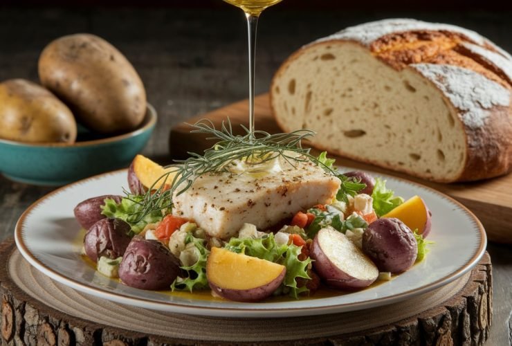Receita de Salada de Bacalhau com Grão de Bico e Batata